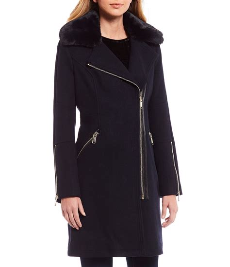 michael kors faux fur trim wool blend coat|Michael Kors.